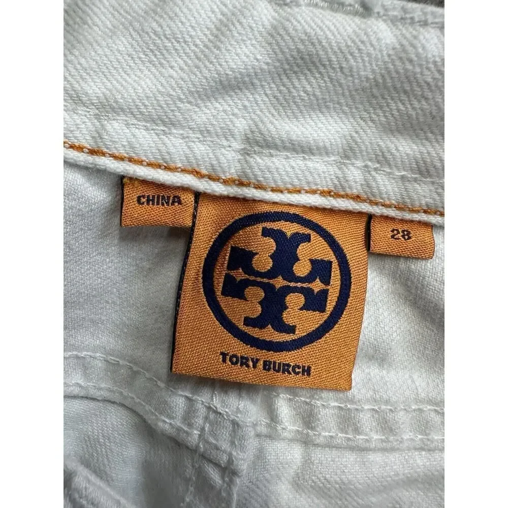 Tory Burch white classic Tory boot Jeans White pockets logo sz 28